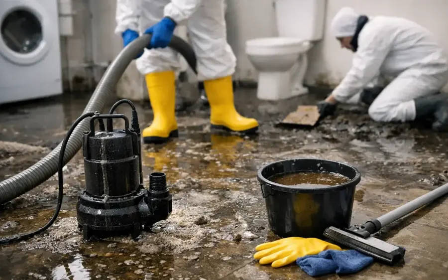 Sewage and black water cleanup with a sump pump in a Kannapolis, NC home